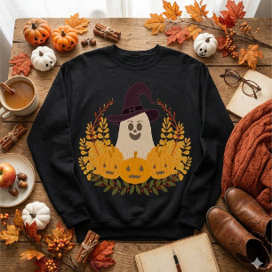 Gruseliger Süßer Geist und Kürbisse Herbstkranz Sweatshirt