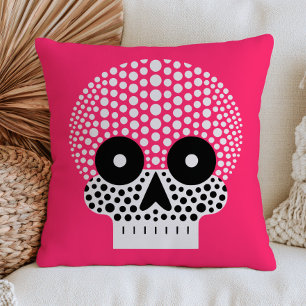 Gruseliger süßer gepunkteter Totenkopf Pink Hallow Kissen