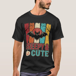 Gruseliger süßer Halloween-Fledermaus Retro-Grafik T-Shirt