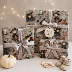 Gruseliger süßer Hexen- und Eulen-Halloween-Gesche Geschenkpapier Set