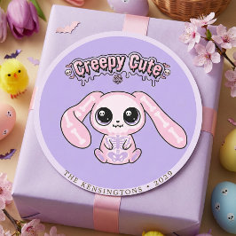 Gruseliger Süßer Rosa Hase Pastell Goth Lavendel Runder Aufkleber