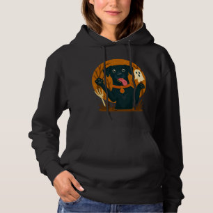 Gruseliger süßer schwarzer Hund mit Geist  Hoodie
