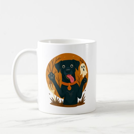 Gruseliger süßer schwarzer Hund mit Geist  Kaffeetasse (Links)