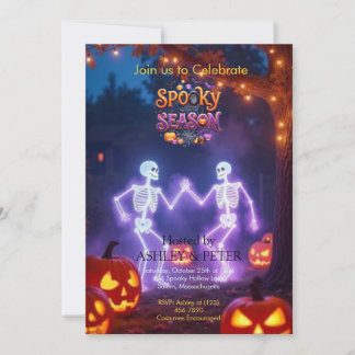 Gruseliger tanzender Skelett-Schwarz-Halloween-Par Einladung