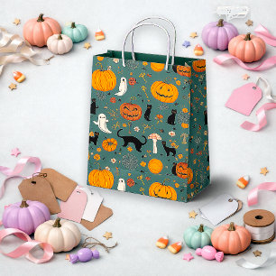 Gruseliger Teal-Vintage-Kürbis-Geister-Muster Mittlere Geschenktüte