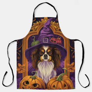 Gruseliger Tibet-Spaniel-Hund Halloween Hexe Kürbi Schürze