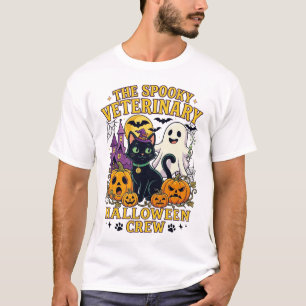 Gruseliger Tierarzt Halloween Crew Schwarze Katze T-Shirt