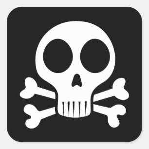 gruseliger Totenkopf auf schwarzem Hintergrund Quadratischer Aufkleber