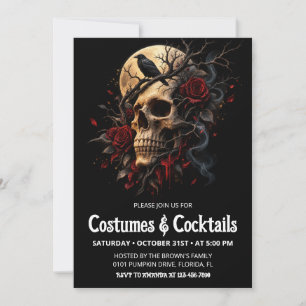Gruseliger Totenkopf-Halloween-Cocktail-Kostüm-Par Einladung