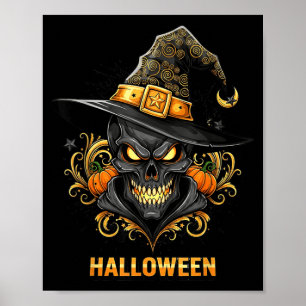 Gruseliger Totenkopf-Hexenhut Halloween-Horror-Y-K Poster