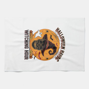 Gruseliger Totenkopf-Mond Vintage-Halloween-Hexenh Geschirrtuch