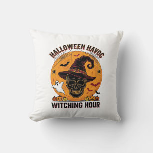 Gruseliger Totenkopf-Mond Vintage-Halloween-Hexenh Kissen