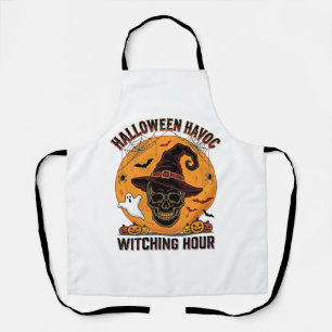 Gruseliger Totenkopf-Mond Vintage-Halloween-Hexenh Schürze