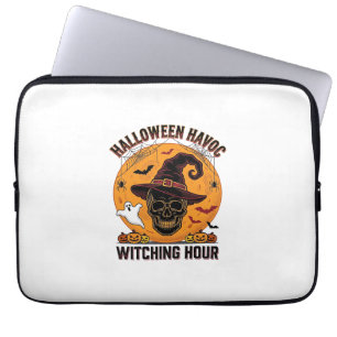 Gruseliger Totenkopf-Mond-Vintage-Hexenhut-Desi Laptopschutzhülle
