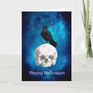Gruseliger Totenkopf Rabe Frohes Halloween Karte