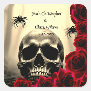Gruseliger Totenkopf Schwarze Rote Rosen Gothic Ha Quadratischer Aufkleber