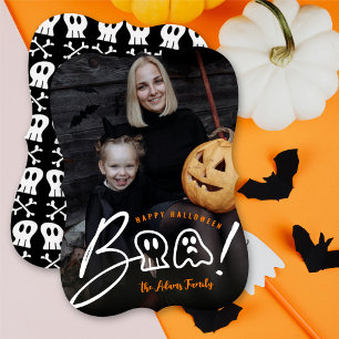 Gruseliger Totenkopf und Geist Boo! Skript Hallowe Feiertagskarte