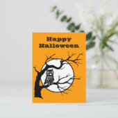 Gruseliger Uhu auf kahlem Baum-Silhouette Hallowee Postkarte (Stehend Vorderseite)