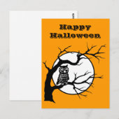 Gruseliger Uhu auf kahlem Baum-Silhouette Hallowee Postkarte (Vorne/Hinten)