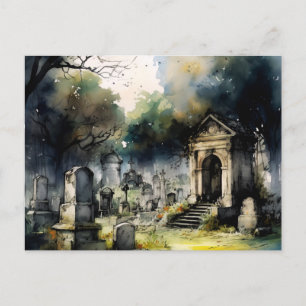 Gruseliger und schöner grauer Friedhof Halloween Feiertagspostkarte