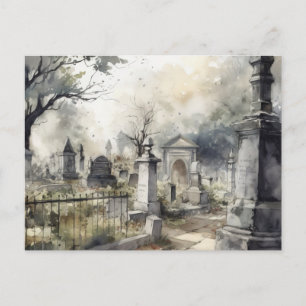 Gruseliger und schöner grauer Friedhof Halloween Feiertagspostkarte