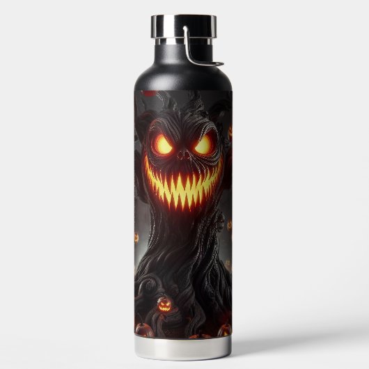 GRUSELIGER UNHEIMLICHER HALLOWEEN-BAUM MIT ORANGEN TRINKFLASCHE (links)