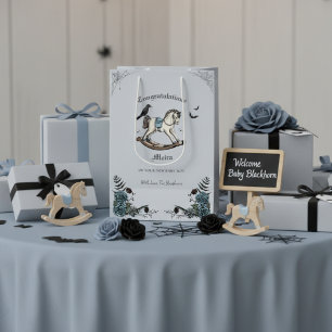 Gruseliger Vintage-Schaukelpferd Blaue Babyparty Mittlere Geschenktüte