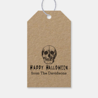 Gruseliger Vintage-Totenkopf Frohes Halloween Geschenkanhänger