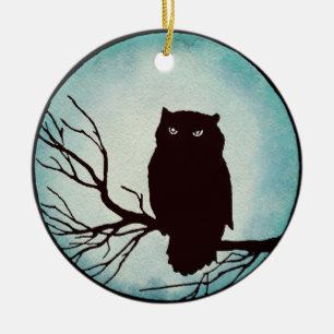 Gruseliger Vintage-Uhu mit unheimlichem blauen Was Keramik Ornament