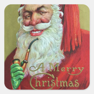 Gruseliger Vintage-Weihnachtsmann Quadratischer Aufkleber