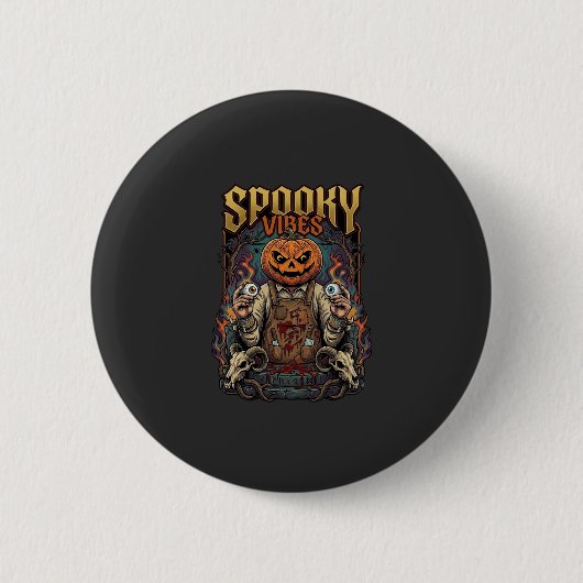 Gruseliger Vires Halloween-Kürbiskopf hält Augapfe Button (Vorderseite)