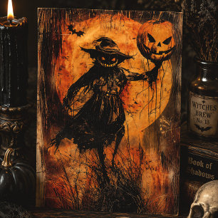 Gruseliger Vogelscheuchen-Jack O’ Lantern Vintage Postkarte