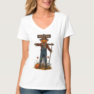 Gruseliger Vogelscheuchen-Kürbis Halloween-Design T-Shirt