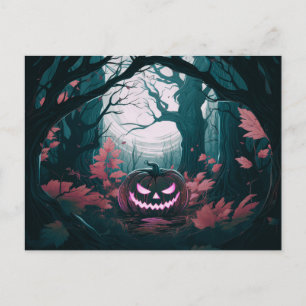 Gruseliger Wald mit Jack-O' Lanterns Halloween Feiertagspostkarte