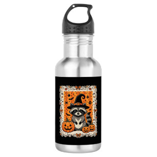 Gruseliger Waschbär Halloween-Kürbis-Design_1 Edelstahlflasche