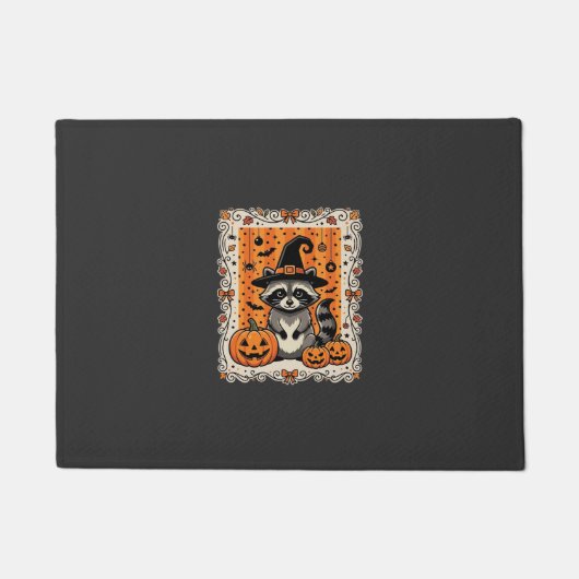 Gruseliger Waschbär Halloween-Kürbis-Design_1 Fußmatte (Vorderseite)
