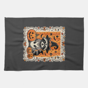 Gruseliger Waschbär Halloween-Kürbis-Design_1 Geschirrtuch