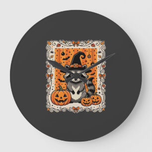 Gruseliger Waschbär Halloween-Kürbis-Design_1 Große Wanduhr