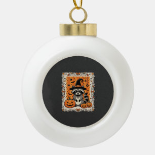 Gruseliger Waschbär Halloween-Kürbis-Design_1 Keramik Kugel-Ornament