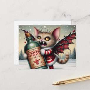 Gruseliger Weihnachts-Horror-Vintage-Feen-Kitty Postkarte