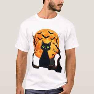 Gruseliger Weihnachtskatzenkostüm Retro-Katze Mond T-Shirt