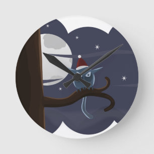 gruseliger Weihnachtskauz Runde Wanduhr