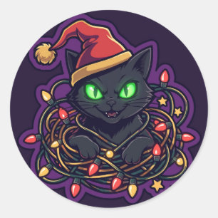 Gruseliger Weihnachtsmann-Katz Weihnachten Runder Aufkleber