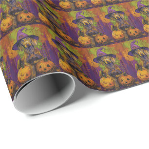 Gruseliger Weimaraner-Hund Halloween-Hexe und Kürb Geschenkpapier