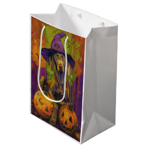 Gruseliger Weimaraner-Hund Halloween-Hexe und Kürb Mittlere Geschenktüte