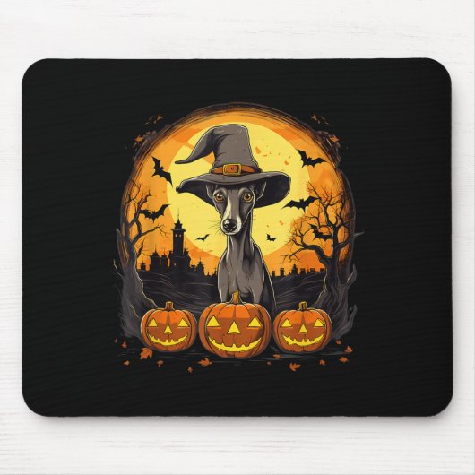 Gruseliger Whippet-Hund Hexe Halloween Mousepad (Vorne)