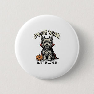 Gruseliger Yorkie Halloween-Hund Vintage-Shirt-Des Button