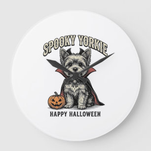 Gruseliger Yorkie Halloween-Hund Vintage-Shirt-Des Große Wanduhr