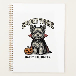 Gruseliger Yorkie Halloween-Hund Vintage-Shirt-Des Planer