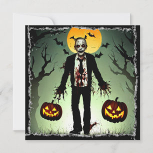 Gruseliger Zombie mit Kürbissen Halloween Einladung